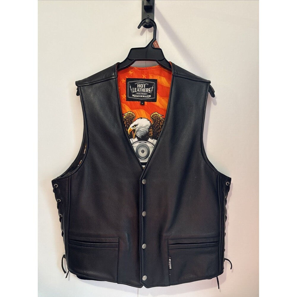 HOT LEATHERS VEST-BIKER Black Med-Chest 42" Men Woman printed bald Eagle inside